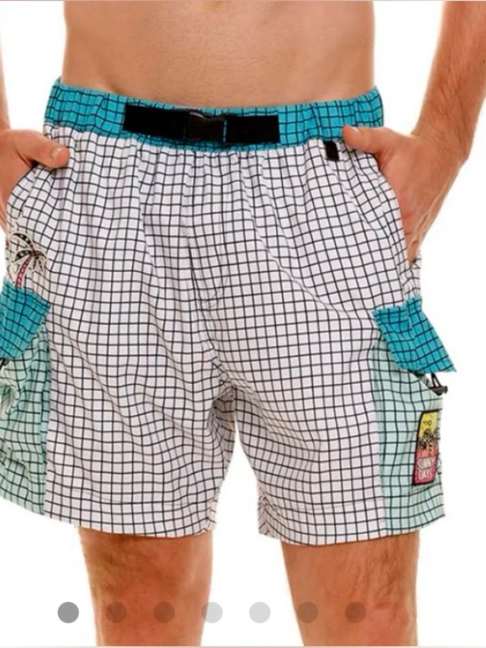 Agua Bendita Marcus Swim Trunks Men’s 38 Grid Print Cargo Pocket Resort Beach